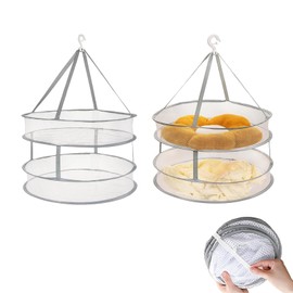 Zhejia Flat Drying Net, 2-Tier, Clothes Drying Net, 2-Piece, Windproof, Folding Storage, Flat Net, Large Capacity, Load Capacity Approx. 4.4 lbs (2 kg), Breathable, Easy to Dry, Clothes Deformation