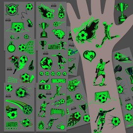 10 Sheets Soccer Temporary Tattoos, Glow in The Dark Soccer Tattoos, Soccer Party Favors Supplies Birthday Decorations for Kids Boys Girls Gifts Goodie Bags Fillers Prizes Rewards