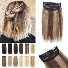 S-noilite Short Hair Extensions Clip in Human Hair 1PCS 2 Clips Balayage Clip in Hairpieces Remy Hair For Women with Short Hair Adding Hair Volume 10g 6Inch-Medium Brown/Dark Blonde