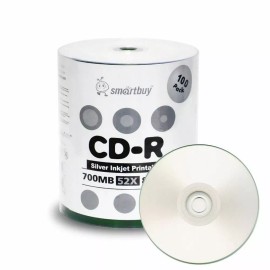 Smartbuy 100 Smartbuy CD-R 52X 700MB/80Min Silver Inkjet Printable Blank Recording Disc