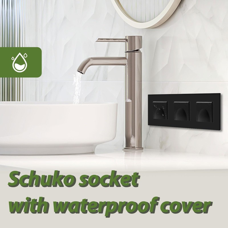 BSEED 3-Way Socket with Waterproof Cover, Schuko Socket with Plug-In
