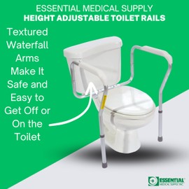 Essential Medical Supply Adjustable Toilet Safety Rails with Handles - Sturdy and Secure Toilet Frame for Elderly and Seniors - Toilet Helper with Adjustable Handles for Added 250lb Support and Safety