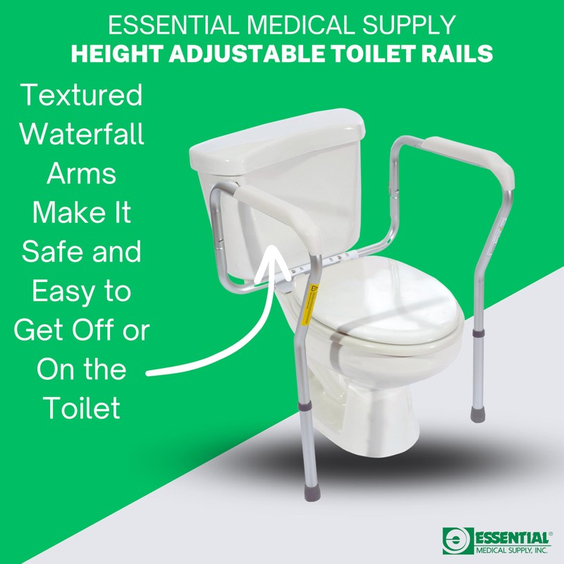 Essential Medical Supply Adjustable Toilet Safety Rails with Handles -