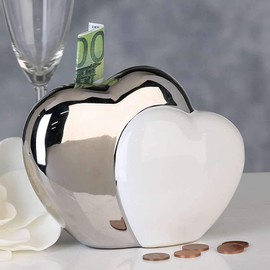 Casablanca Hearts Money Box White / Silver, Ker.H.13 cm