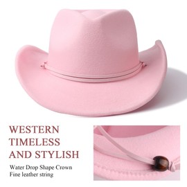 DRESHOW Cowboy Cowgirl Hat for Boys Girls Classic Western Felt Fedora Belt Buckle Retro Panama Hats with Wind Lanyard Unisex Rolled up Caps for Kids 3-8 Years