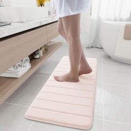smiry Memory Foam Bath Mat, 40 x 120 cm, Extra Soft Non-Slip Bathroom Mat Runner, Super Absorbent Long Bath Mats for Bathroom Floor Machine-Washable Dry Bath Rug Foot Mat, Pink