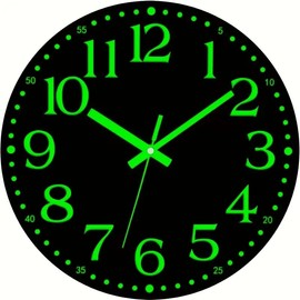 Glow in The Dark Clock - Silent Non-Ticking Wall Clock for Bedroom, Kitchen, Office - 30x30cm Large Vinyl Easy-to-Read Night Light Clock - Ideal for Kids, Adults & Seniors