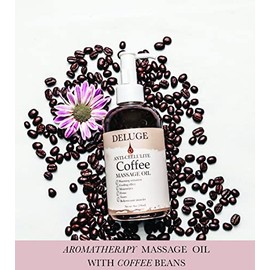 Aceite de masaje anticelulítico original de Deluge, albaricoque, jojoba y aceite de grano de café para la piel, 100% aceite reafirmante de la piel natural para tejidos grasos no deseados y celulitis, firmas, endurece, tonos, 8 onzas