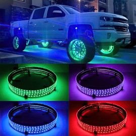 DREAMOTOR 4PCS 15.5" RGB LED Wheel Lights for Truck, Rim Lights for Trucks Compatible with Polaris Slingshot F150 F250 GMC Sierra 1500 2500 Dodge Ram 1500 Chevy Silverado 1500 Camaro Jeep Wrangler JK