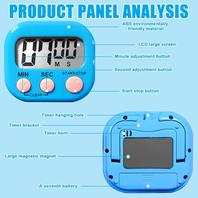 Pack of 6 Digital Kitchen Timer Egg Timer, Digital Magnetic