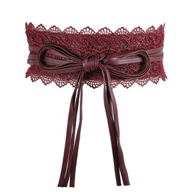 MILAKOO Women's Waist Belt Wide Soft Lace with Drawstring Tassel Women's Wide Tie Belt Obi Wide Wrap Waist Band Tie Belt for Dress Wedding Party, Deep Red Tassel Ribbon