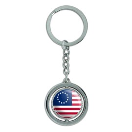 GRAPHICS & MORE Betsy Ross 1776 American Flag Keychain Spinning Round Chrome Plated Metal