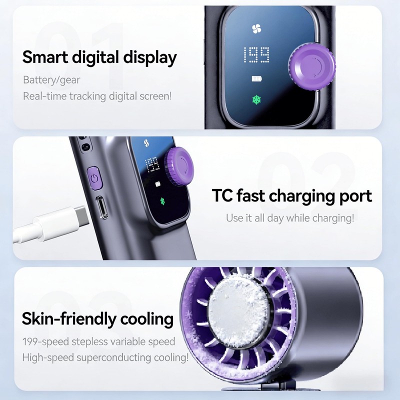 ICE FAN YX166 199-Speed Cooling Handheld Fan, 4000mAh Rechargeable, Foldable