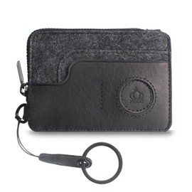 XGUO Coin Purse Pouches with Keychain, Minimalist Retro Leather Wallet for Women Men, 2 Card Slots, Secure Zip Pocket, Large Capacity, Perfect for Airtag, Coins, Cards, and Cash