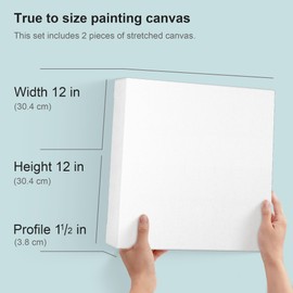 PHOENIX 12x12 Inch 2 Pack Gallery Canvas - 1.5 in Thick Square Canvases for Painting - Deep Edge 100% Cotton 11 Oz. Gesso Primed White Blank Professional Canvas Oil & Acrylic Paints