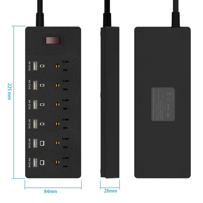 Protector contra sobretensiones de regleta de enchufes con 6 Salidas