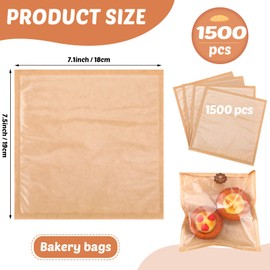 Yeaqee 1500 Pcs Bakery Bags 7.1 x 7.5 Inches Heat Sealable Donut Bag with Window Paper Sandwich Bag Grease Resistant Cookie Packaging Kraft Sleeves for Pastries Snacks Egg Biscuits Treat