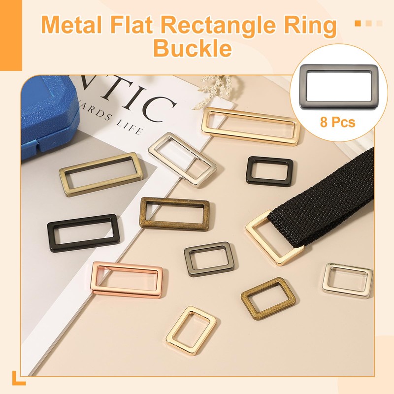 sourcing map 8pcs Metal Flat Rectangle Ring, 32mm(1-1/4inch) Metal Rectangular