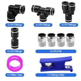 TAILONZ PNEUMATIC Black DOT Air Line 1/4 Inch OD 12 PA12 Nylon Air Tubing Kit, Push to Connect Fittings Pipe Hose Air Line Tubing,Compression Fitting Kit 12 Meter 39ft