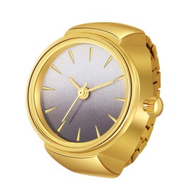 Silverora Finger Watch Ring Watch for Women Men Analog Quartz Watch Black White Dial Elastic Band Bling Gold Silver Finger Watch, gold, Bracelet