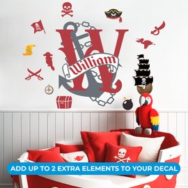 CRYPTONITE CRYPTONITE Custom Name & Initial Pirate Wall Decal I Nautical Wall Stickers for Boy I Anchor Wall Decal for Bedroom Decor I Wall Decals Peel and Stick for Nursery Decor (Pirate Anchor)