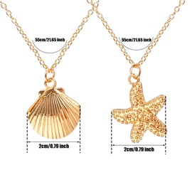 Mikovivi 2pcs Gold Pendant Necklace for Women, Starfish Necklace Seashell Necklace Simple Beach Necklace Stackable Summer Ocean Necklace Chain Jewelry for Women Gift