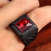 HIJONES Men'S Stainless Steel With Big Red Stone Black Ring