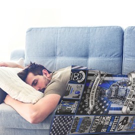 Wisegem Police Gifts - Blue Lives Matter 60"x50" Blanket - Police Retirement Birthday Gift Ideas for Men- Thin Blue Line Gifts - Police Academy Graduation Gifts - Gifts for Cop - Police Officer Stuff