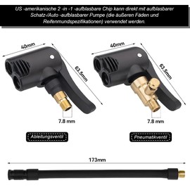 Car Valve Lever Plug, Pack of 2 Tyre Inflator Hose, Car Tyre Air Chuck, Brass Tyre Inflator Nipple with 16 cm Tyre Inflator Hose for Bicycle Motorcycle Car Truck Tyre Inflator 63.5 x 40 mm Black