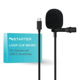 Instarter Lavalier-Ansteckmikrofon mit USB-C Anschluss (6m Kabel), Windschutz & Tasche I klarer Sound I für Kamera, Smartphone, Tablet, PC I 360 Grad Klangaufnahme I mit Metallklemme zur Befestigung