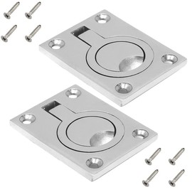 Yakamoz 2pcs Flush Ring Pull Handles Stainless Steel Boat Hatch Latch Cabinet Flush Mount Lifting Ring Pull Handle with 8pcs Mount Screws