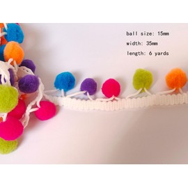 Pom Pom Trim 6 Yards 15mm Ball Fringe Trim for Sewing Accessory Decoration DIY Crafts (Rainbow Color 1, 15mm 1901)
