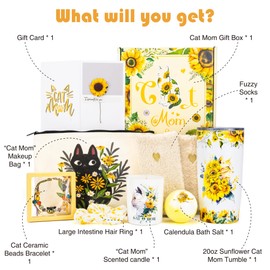 Best Cat Mom Gifts Set for Cat Lovers ,PetThemed Gift Basket - Birthday Gift, Christmas Gifts, Thanksgiving Day, Mother's Day Gift for Women, Cat Lover Birthday Gift, Gift for Cat Owner Sunflower Gifts for New Puppy Owners