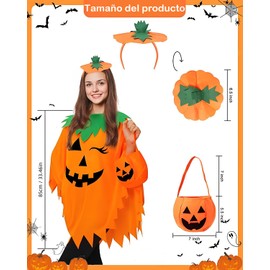 Disfraz Halloween Mujer, 3 Piezas Disfraz De Calabaza Para Adulto, Traje De Halloween Con Capa Luminosa, Diadema y Accesorios, Adecuado Para Fiestas De Halloween, Eventos De Rol y Reuniones Familiares