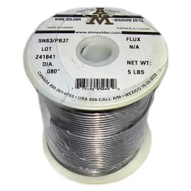 AIM Wire Solder, Sn63/Pb37, .080"Inch Diameter, 5 Pound Spool