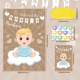 Hxezoc Baby Shower Game Pin The Pacifier On The Baby with 72 Pcs Pacifier Stickers, Large Baby Party Games Poster for Boys Kids Baby Shower Birthday Party Supplies