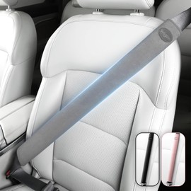 Wigoo 2024 Upgraded Extended Version Suede Car Seat Belt Cover, [Reduces Neck Friction & Enhances Comfort], Soft Shoulder Suede Pad Protector, Auto Interior Accessories,(2 Packs, 18.9Inch), Grey