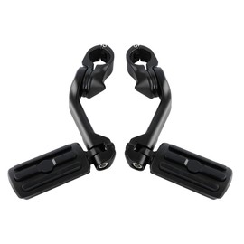 XFMT 1.25" Long Angled Adjustable Highway Footpegs Crash Bar Foot Rests Universal Fits For Harley Davidson Honda Kawasaki Suzuki Yamaha (Matte Black Style 1)