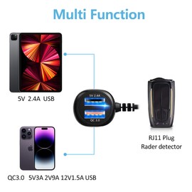 Radar Detector Power Cord,for Uniden Escort Valentine Beltronics Passport Cobra Whistler etc Radar Detector,Dual USB QC3.0 Quick Charger(6.5FT) (RJ11)