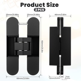 6" Hidden Door Hinge Invisible Hinges Door Silent Concealed Hinges Zinc Alloy 180 Degree Swing Hinge 3 Way Adjustable Butt 6 x 2.5 x 1 inch Black, 2 Pack