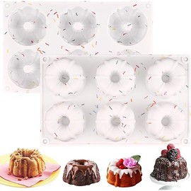 HUAKENER 2 Pcs Mini Bundt Cake Pan, 6-Cavity Fluted Tube Cake Pan, Non-stick Silicone Baking Mold for Cupcakes, Donuts, Muffins, Cornbread, Brownies, Jellies