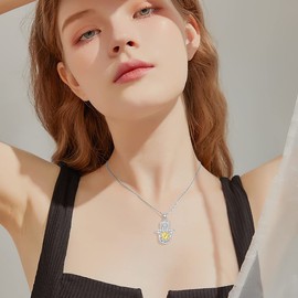 HARMONY BOLA Chakra Hamsa Hand Necklace Sterling Silver Fatima Moon Sun Pendant Jewellery Christmas Decoration Gifts for Women Girls, Sterling Silver