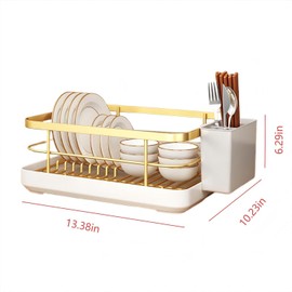 ZHQZZPH Gold Dish Racking Rack for Kitchen Counter, Carbon Steel Space-Saving Design with Removable Drip Tray & Cutlery Holder, Efficient Drainer for Daily Use, Durable and Stylish in Golden Finish