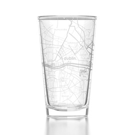 Well Told Engraved Dublin Ireland Map Pint Glass - Etched City Map Beer Glass Gift for Beer Lovers (16 oz, Clear)