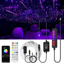 AKEPO 3.2W 6-Hole RGB Headliner Starlight Kit, 6.5ft 240pcs*0.75mm/0.03in APP Control Colorful Color Chasing Sound Activated Fiber Optic Lights