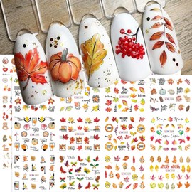 1PCS Fall Nail Art Stickers Decals Hedgehog Squirrel Animals Maple Leaf Pumpkin Pinecone Design Water Transfer Nail Foils Decals Autumn Nail Art Decorations Thanksgiving Day Nail Decals for Women