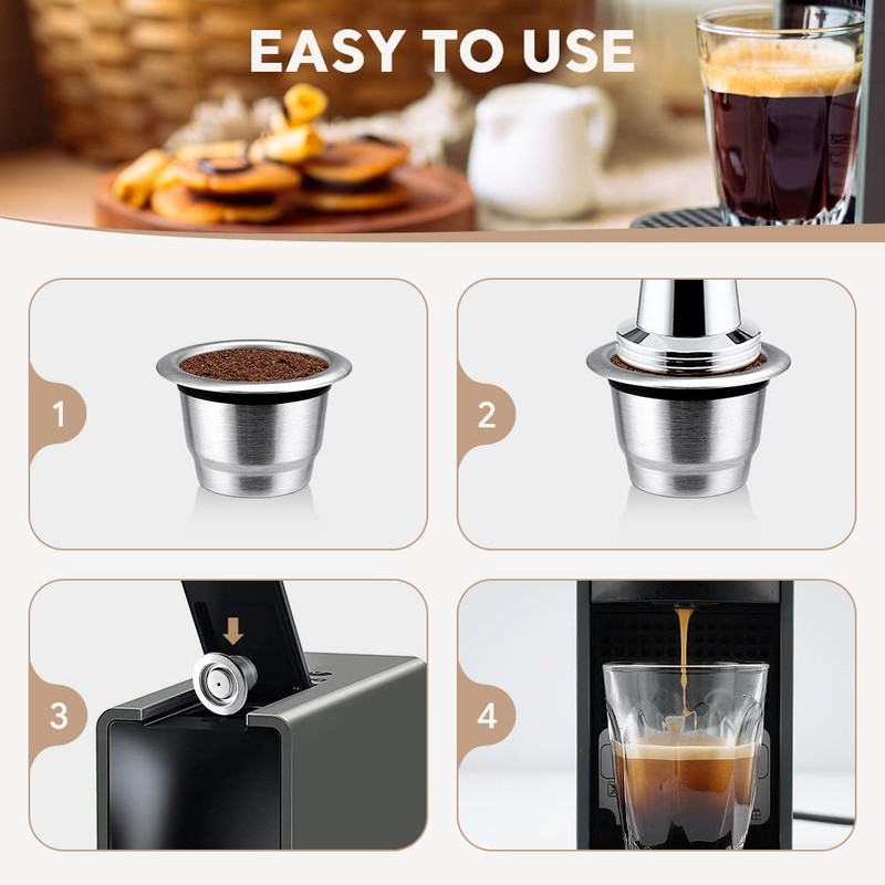 Stainless Steel Refillable Coffee Espresso Capsules, Reusable Coffee Pods Compatible