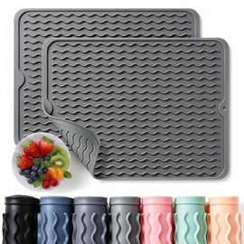 Caketime Silicone Dish Drying Mat - 2 Pack for Kitchen & Bar Use