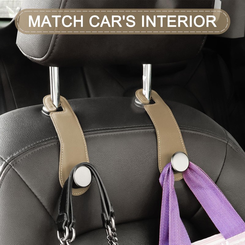 JESTOP Car Headrest Hooks, 2 Pack Leather Car Seat Storage