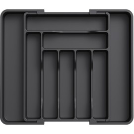 Lifewit Silverware Drawer Organizer, Expandable Utensil Organizer for Kitchen Drawers, Adjustable Cutlery and Flatware Tray, Plastic Spoons Forks Knives Holder Storage Dividers, Medium, Black
